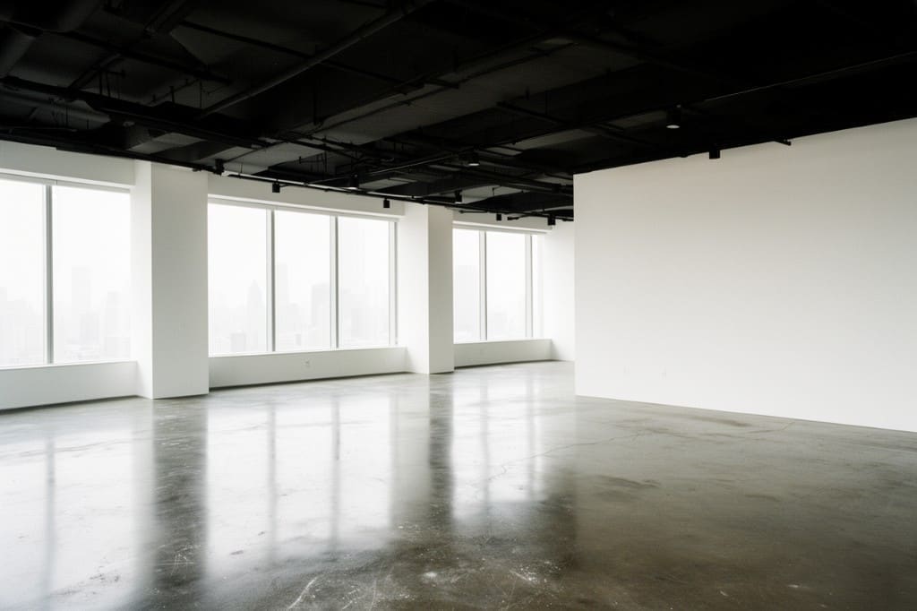 Completed commercial office refurbishment with polished floor and modern finish by Focus Refurbishment