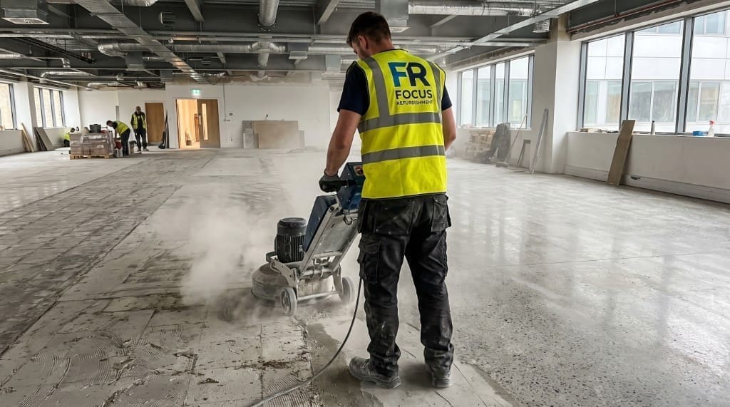 Focus Refurbishment team carrying out a commercial office fit-out in London