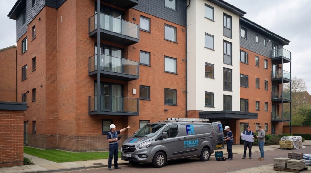 Focus Refurbishment team and branded van at a London apartment development